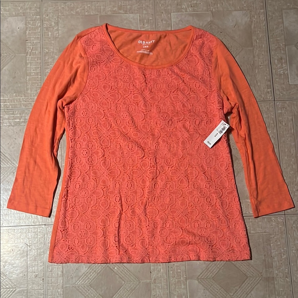Old Navy Orange 3/4 Sleeve Tee